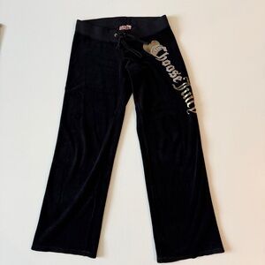 Juicy Couture Black Velour Track Pants with Choose Juicy Gold Logo Sz S